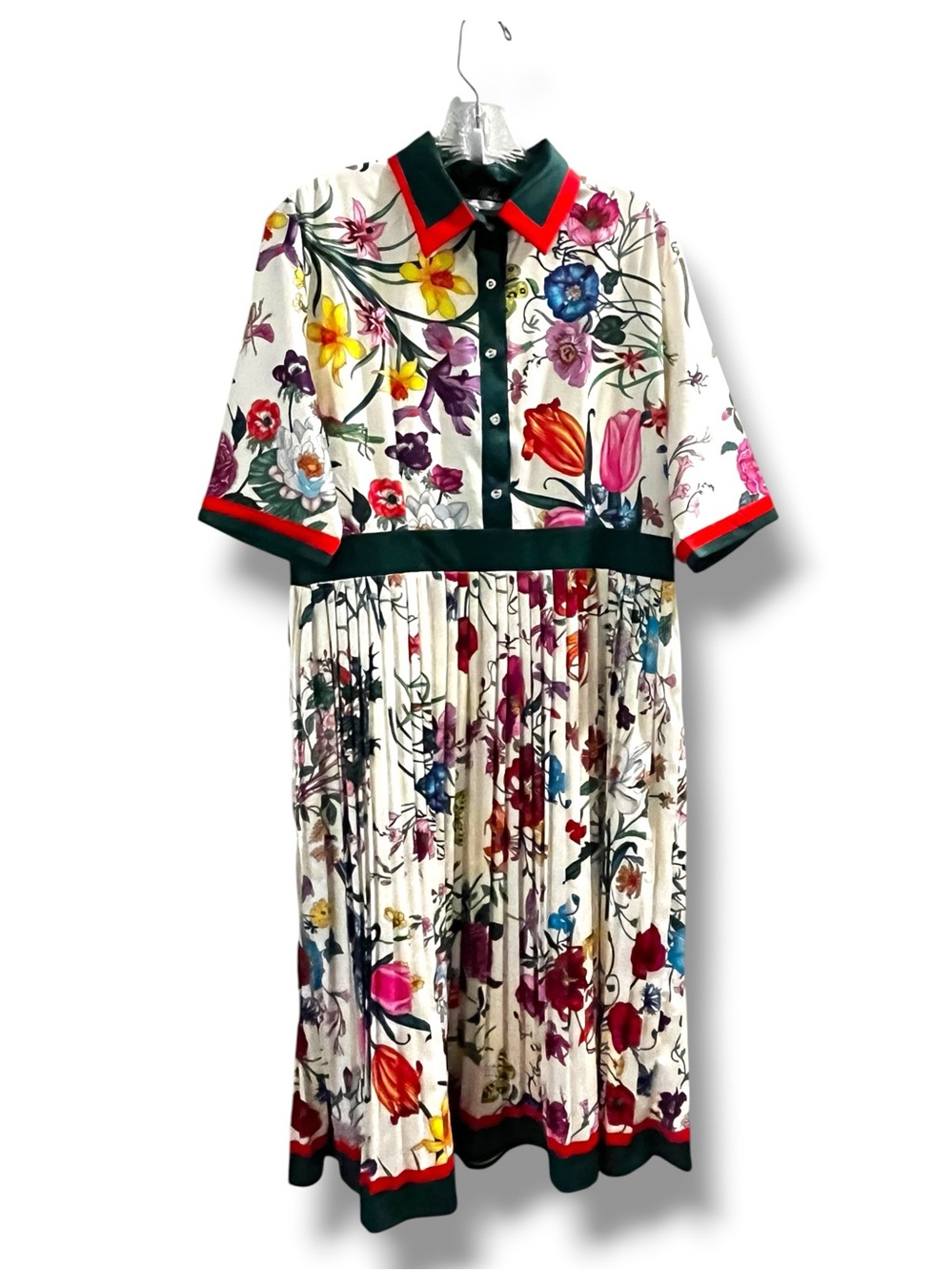 Dalia Macphee Floral Shirt Dress Size XL Midi Pleated Botanical Print Preppy